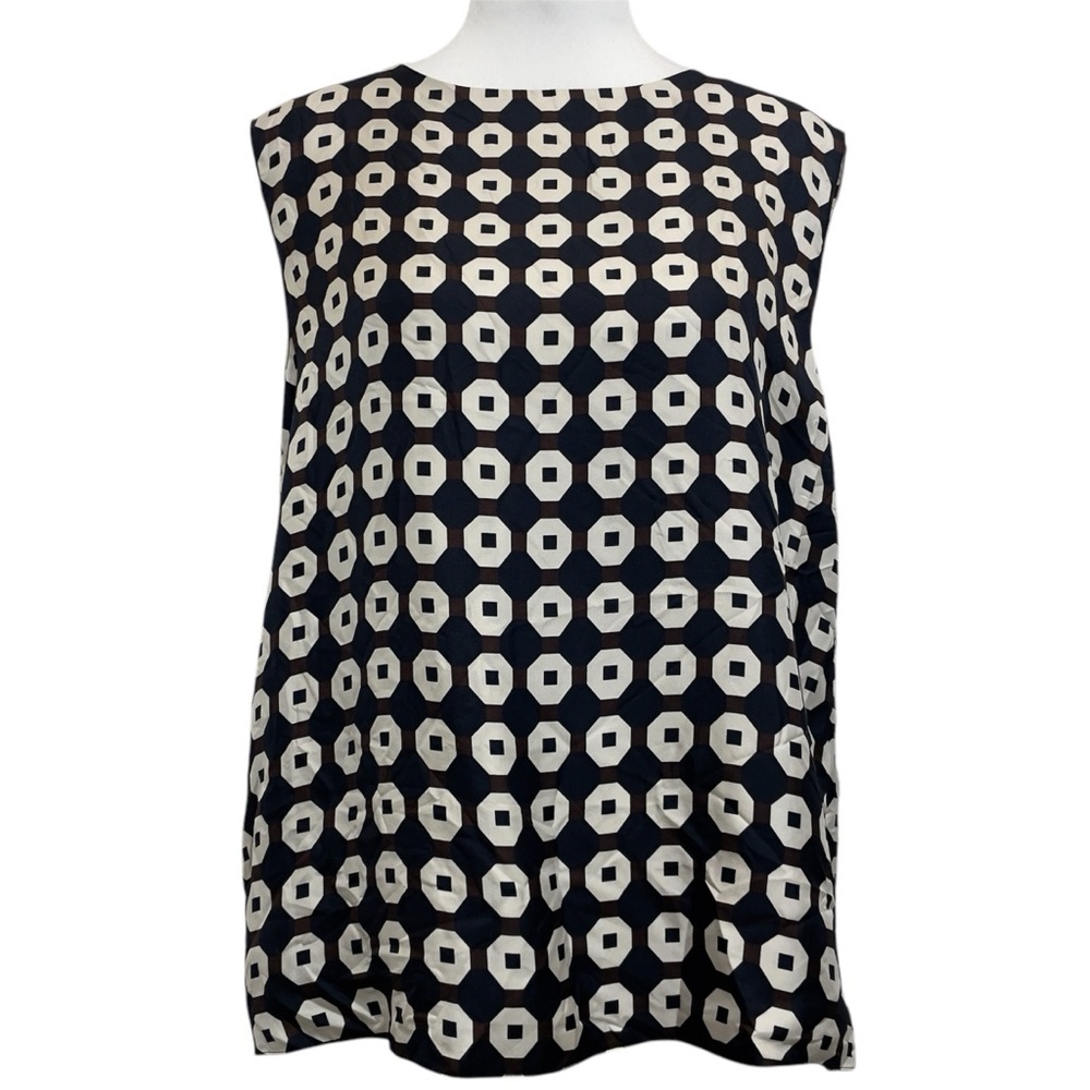 Max Mara 100% Silk Black & Tan Geometric Print Time Reversible Sleeveless Top